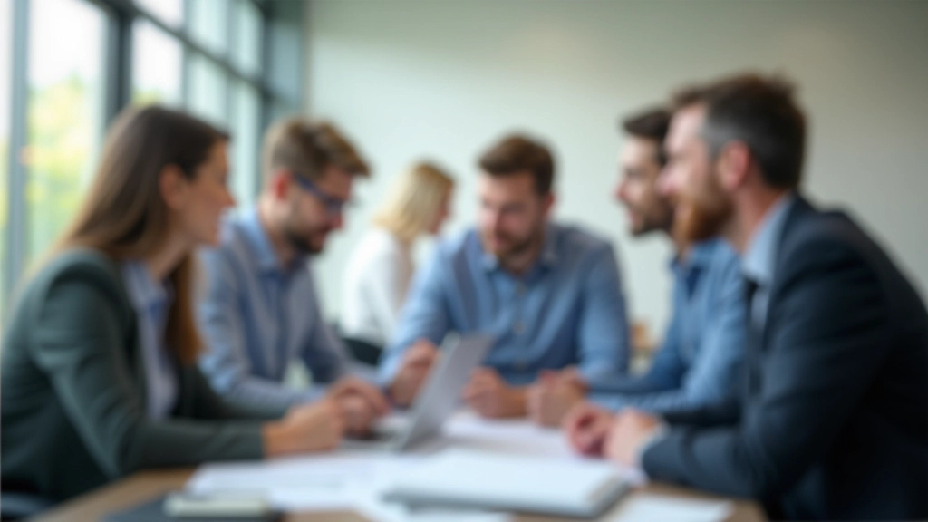 Setkání týmu v moderní kanceláři s notebookem a dokumenty