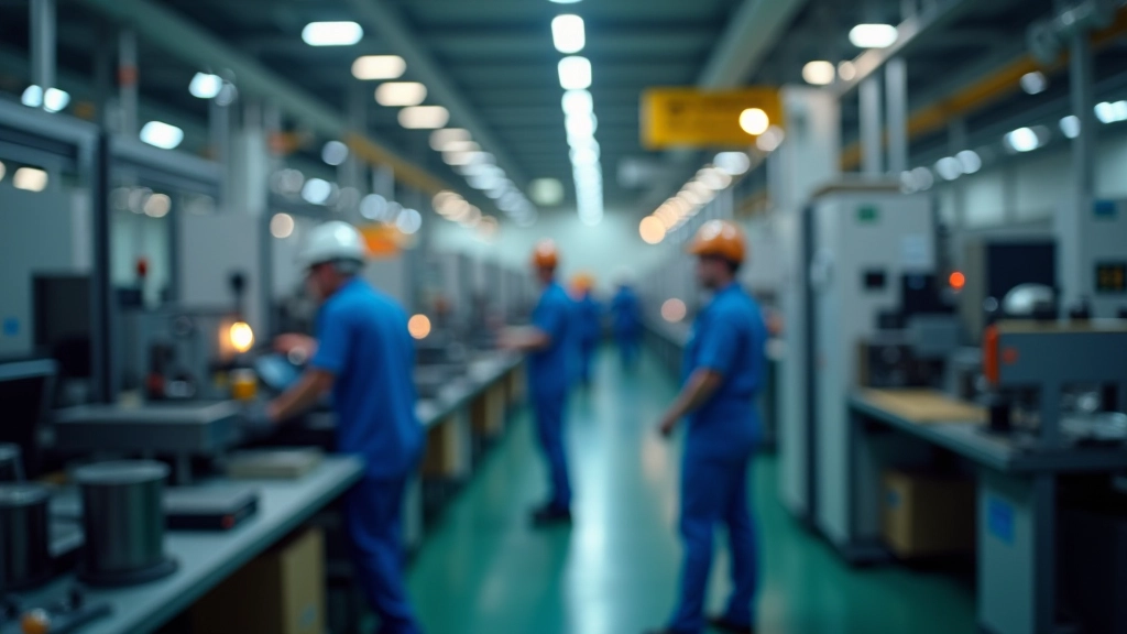 Průmyslová továrna s moderními stroji a výrobními linkami